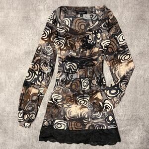 Y2k Karen Kane Swirl Babydoll Long sleeve Top